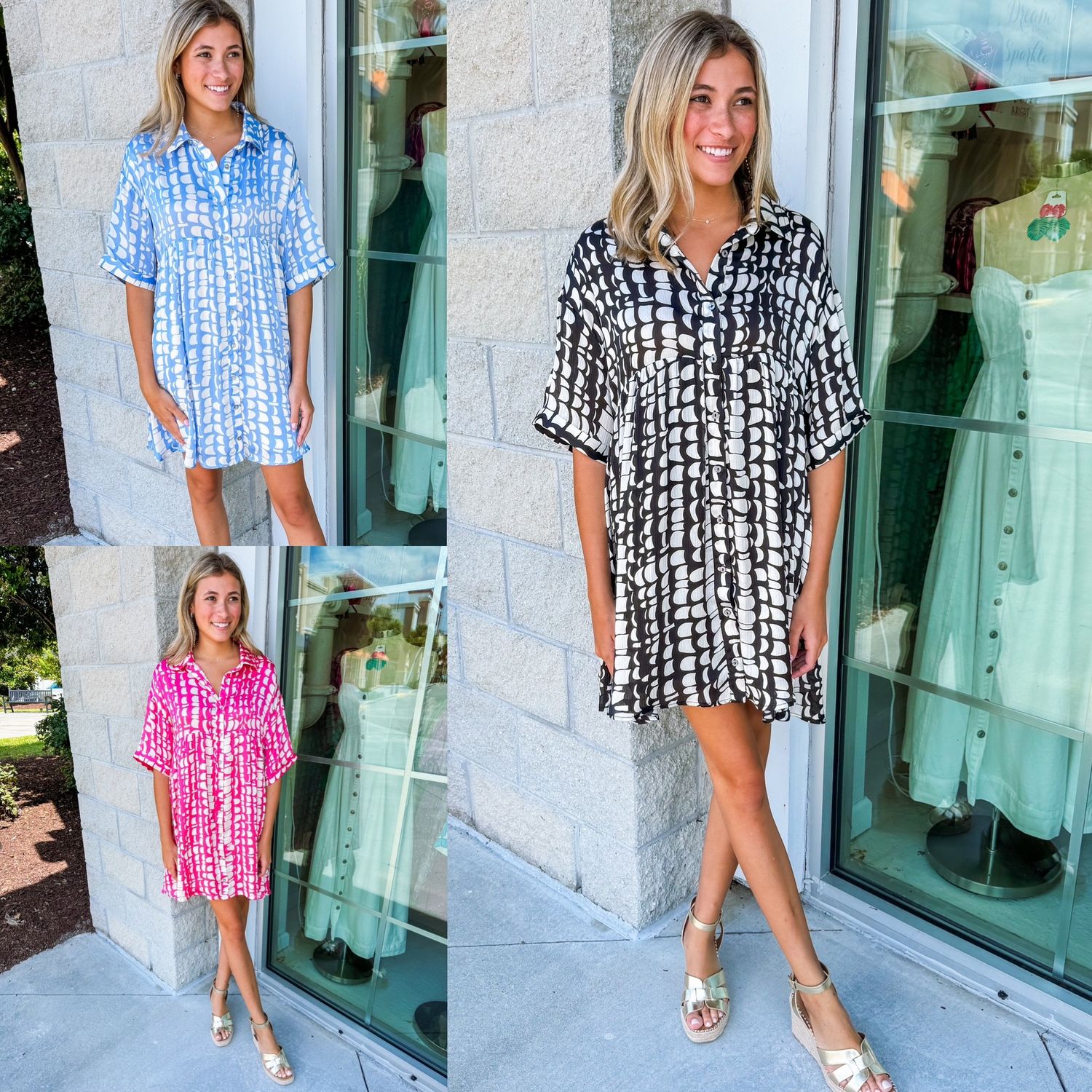 Satin Abstract Button Down Dress