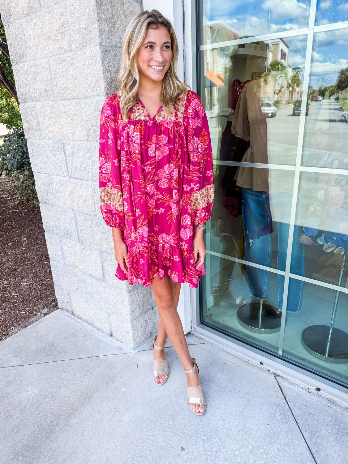Mixed Floral Dress - Merlot