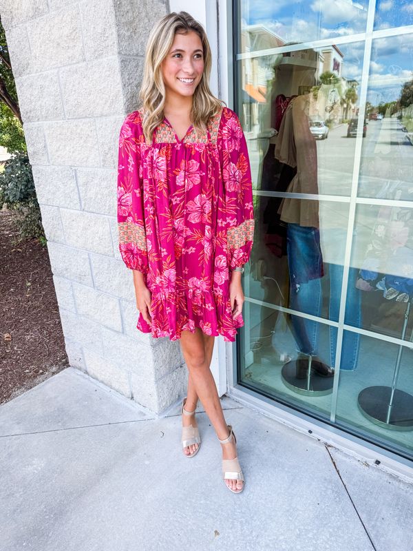 Mixed Floral Dress - Merlot