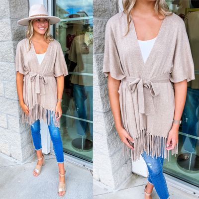 Fringe Knit Cardigan Vest - Oatmeal