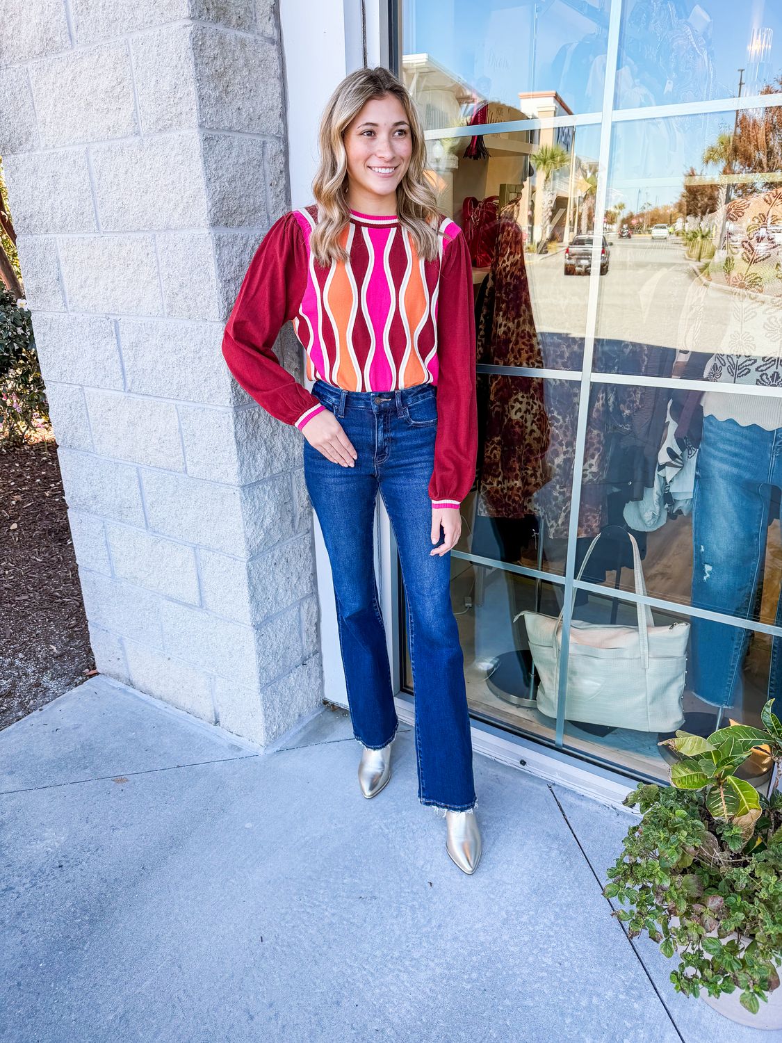 Color Block Abstract Sweater - Wine