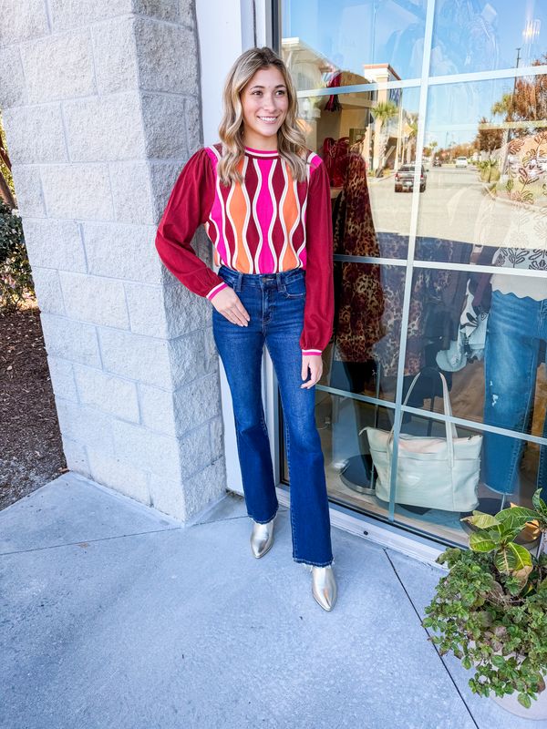 Color Block Abstract Sweater - Wine