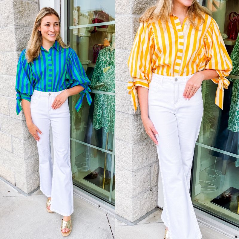 Tie Sleeves Striped Top