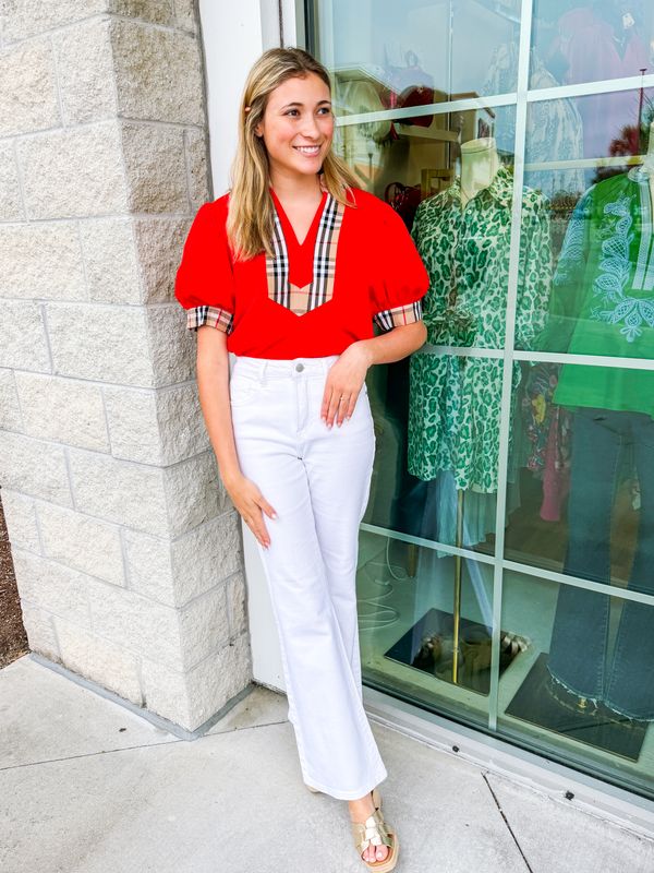 Plaid Trim Cloud Soft Top - Red