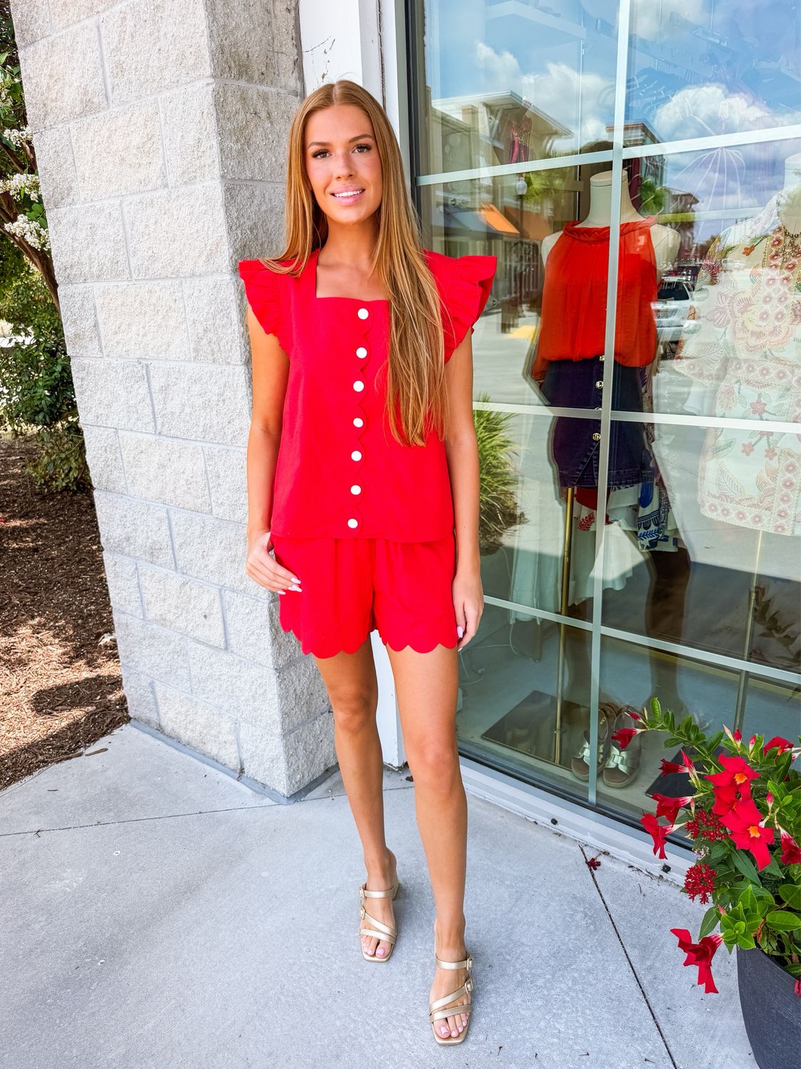 Scalloped Shorts Set - Red