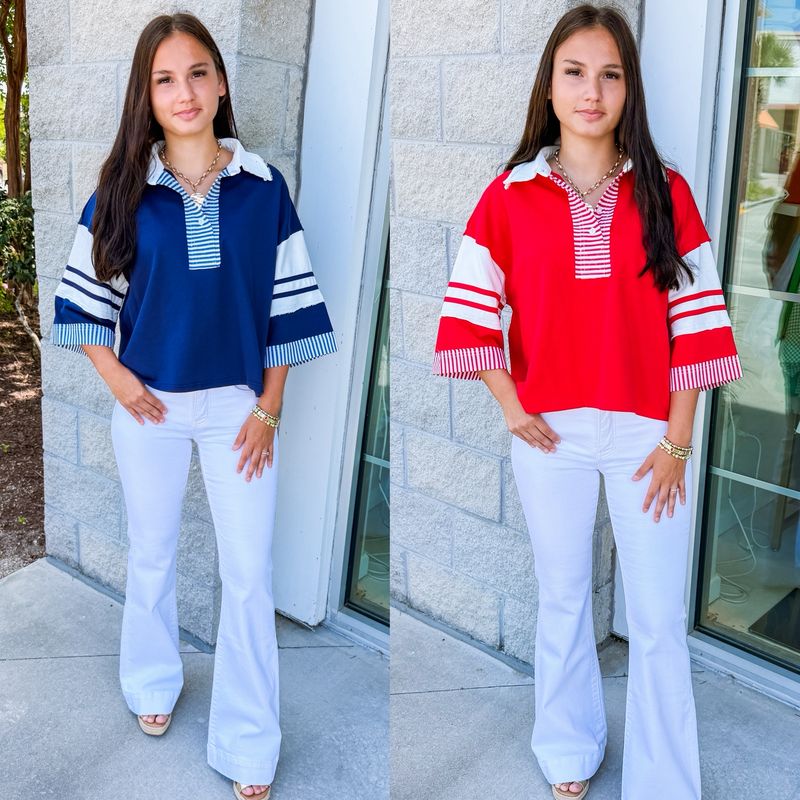 Color Block/Stripe Collared Sweatshirt