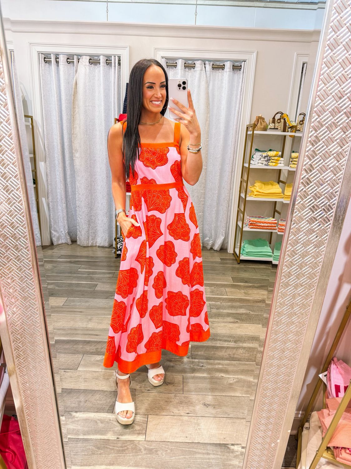 Two Tone Seashells Midi Dress - Pink