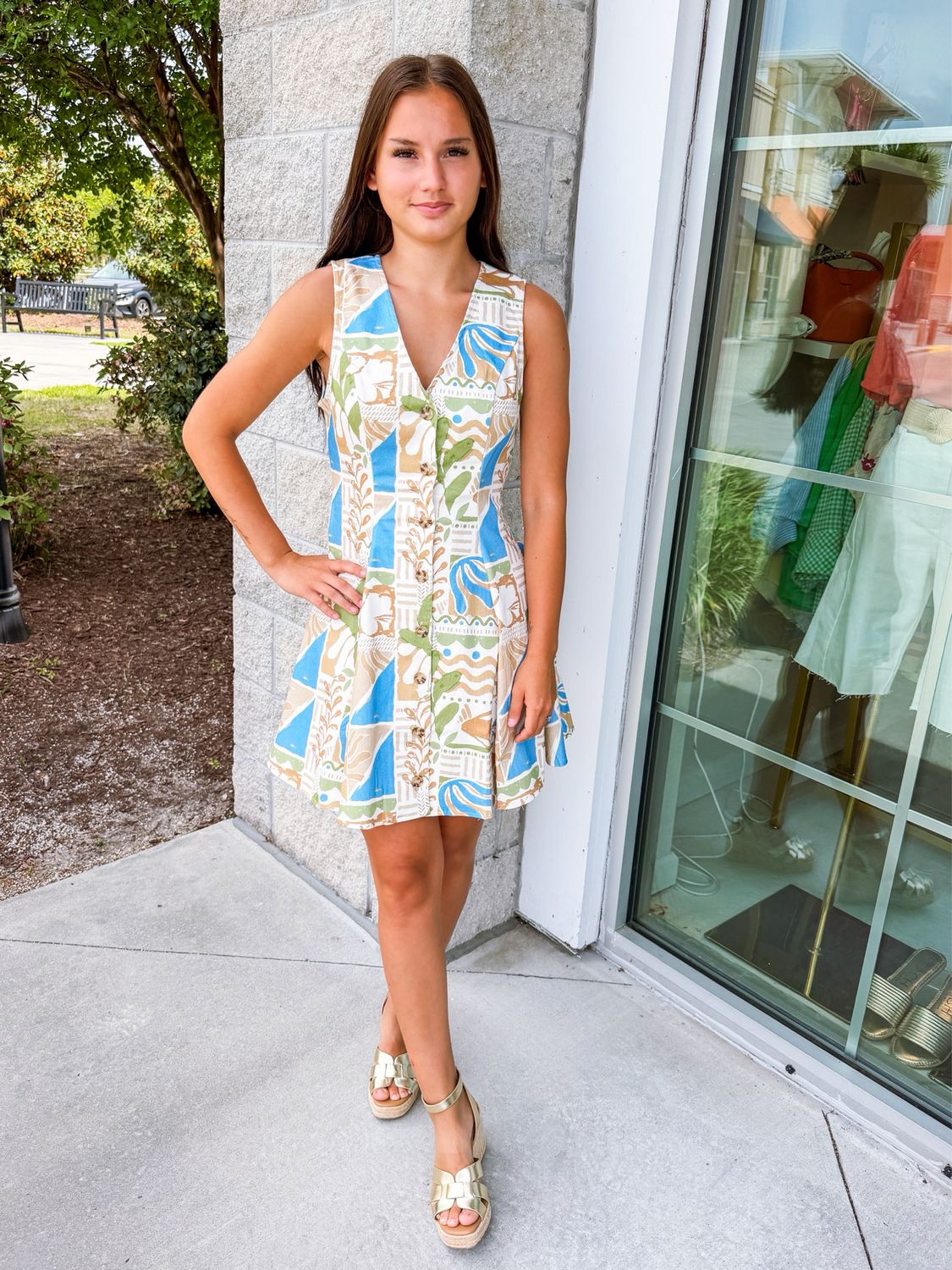 Mosaic Denim Dress - Ivory