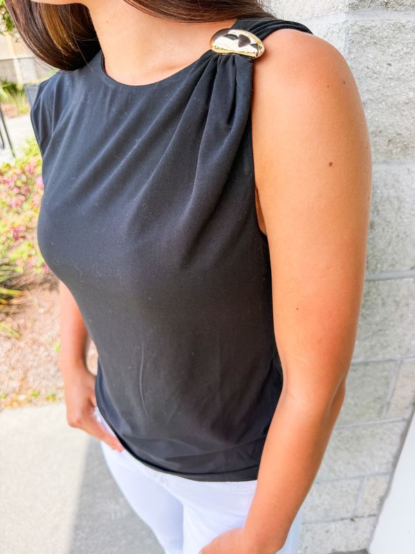 Gold Shoulder Detail Top - Black