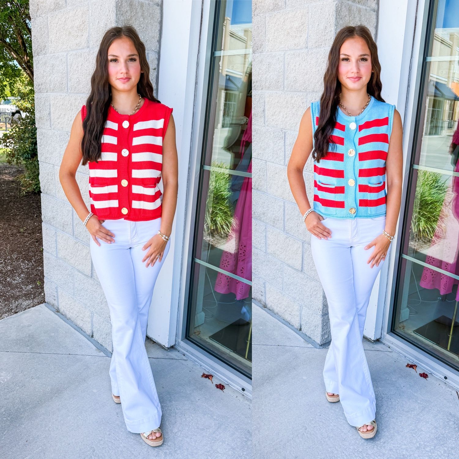 Gold Buttons Striped Sweater Top