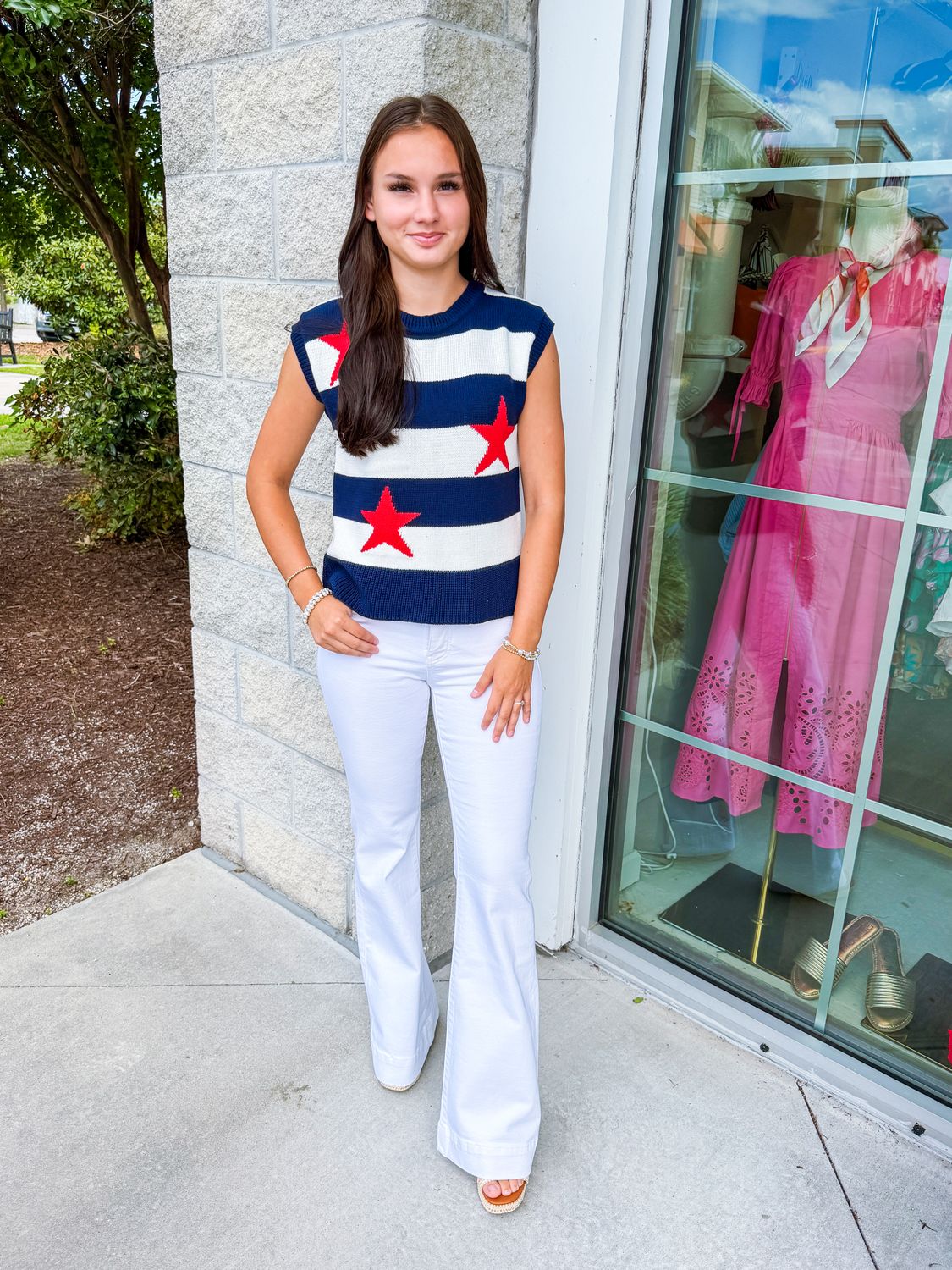 Striped Stars Sweater Top - Navy