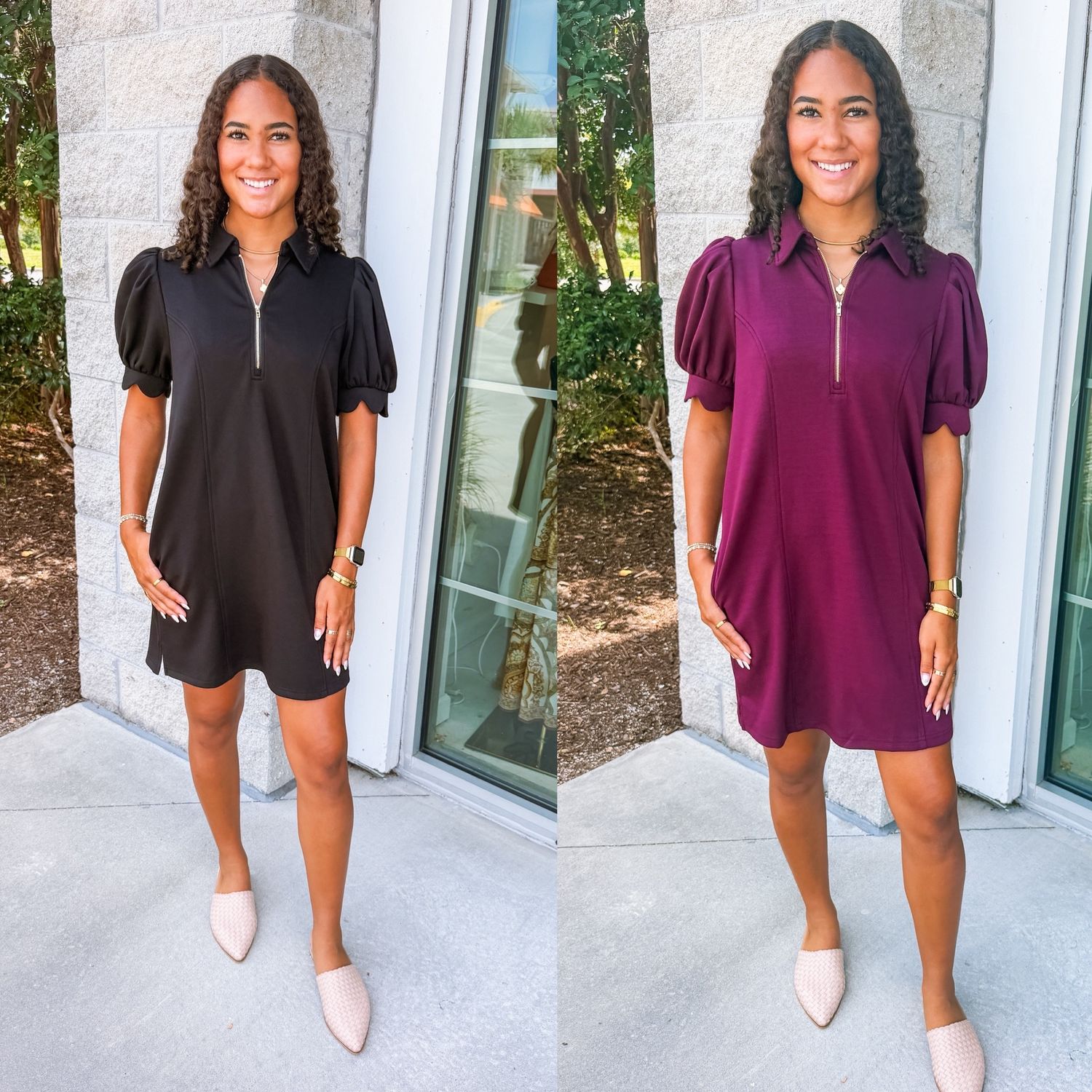 Puff Sleeves Cloud Soft Zip Up Dress