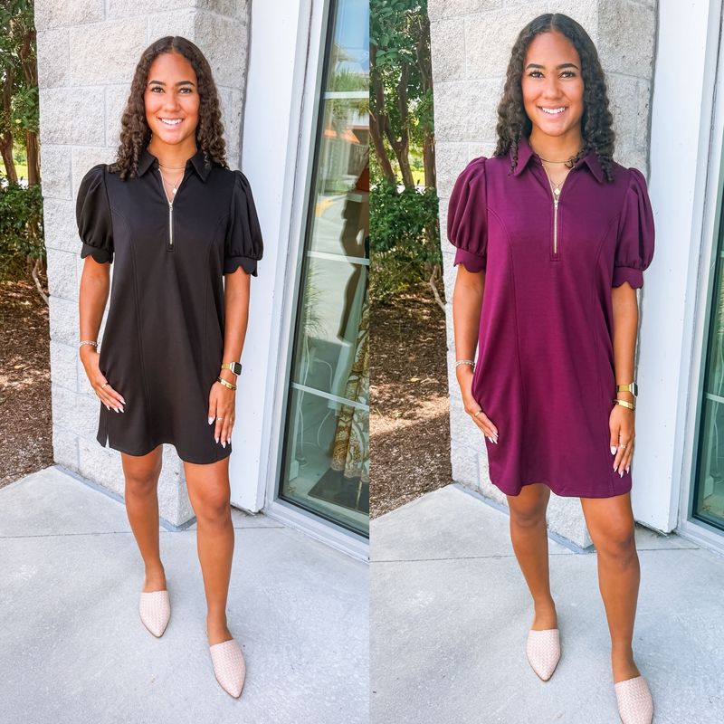 Puff Sleeves Cloud Soft Zip Up Dress