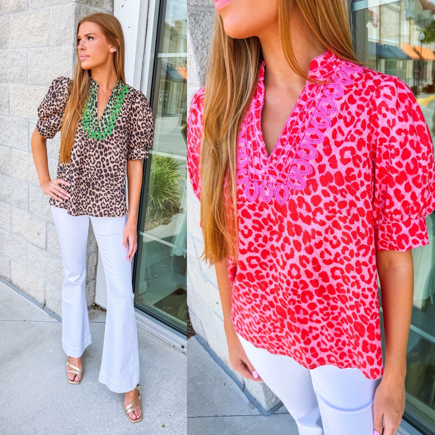 Embroidery Detail Leopard Top