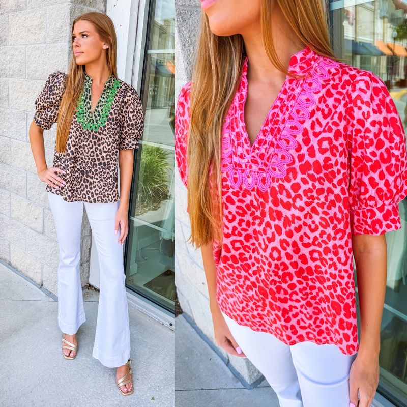 Embroidery Detail Leopard Top