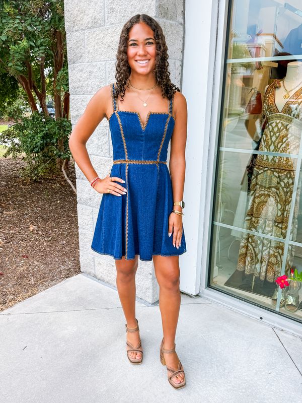 Contrast Stitch Denim Dress