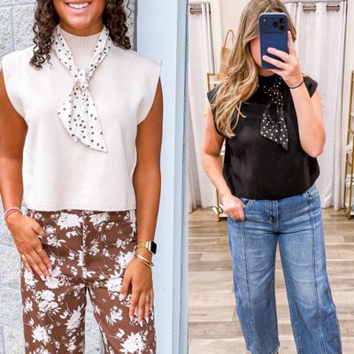 Polka Dot Scarf Mock Neck Sweater Top
