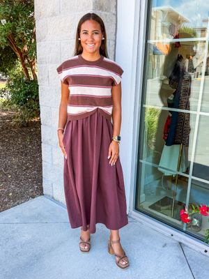 Maxi Dress W/Removable Striped Sweater Top - Brown