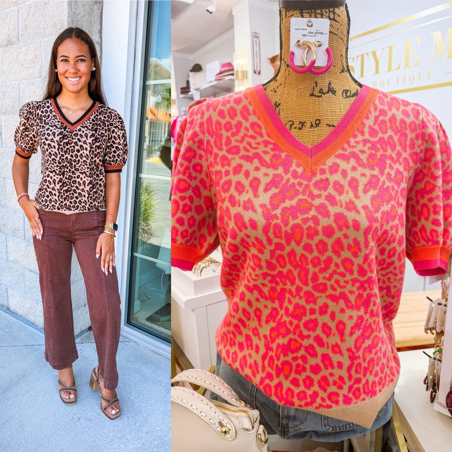 Puff Sleeves Leopard. Sweater Top