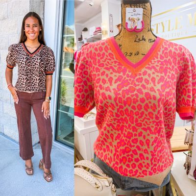 Puff Sleeves Leopard. Sweater Top