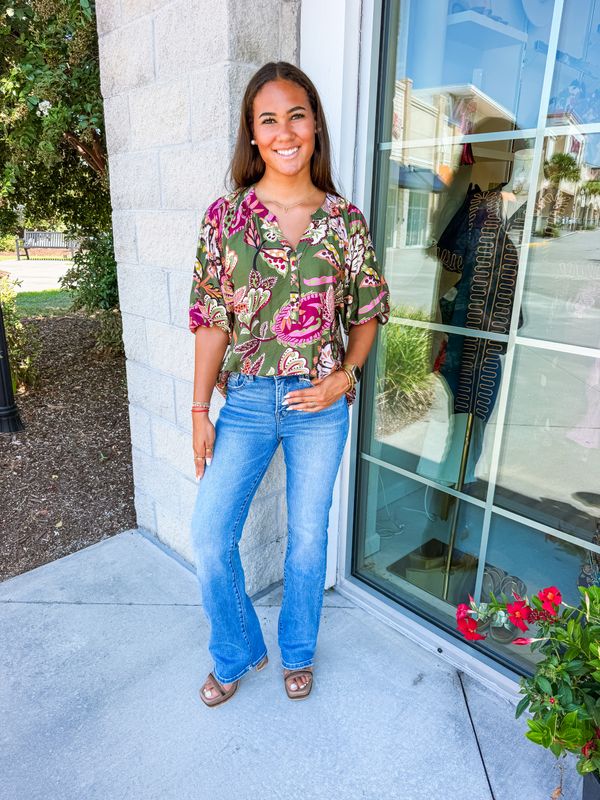 Boho Paisley Top - Olive