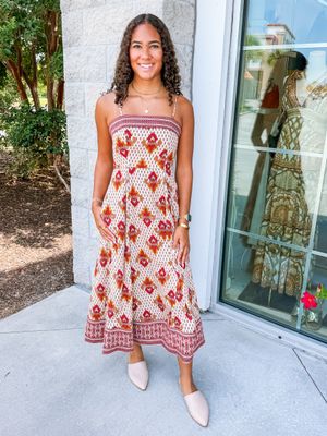 Border Trim Paisley Midi Dress - Rust