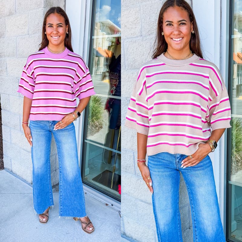 Striped Crewneck Sweater Top
