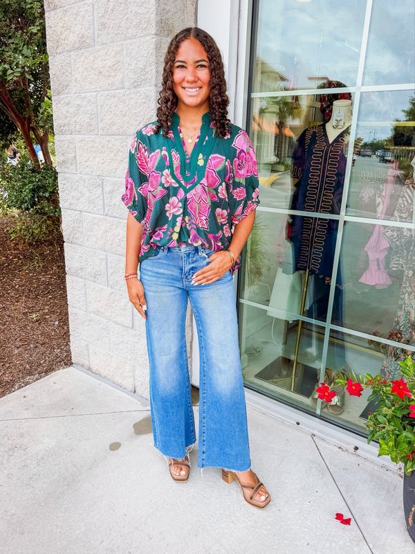 Dolman Flora Top - Hunter Green