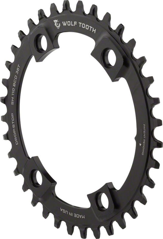 Wolf Tooth Shimano 110 Asymmetric BCD Chainring - 36t 110 Asymmetric BCD 4-Bolt Drop-Stop For Shimano Cranks Black