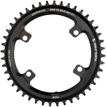 Wolf Tooth Shimano 110 Asymmetric BCD Chainring - 38t 110 Asymmetric BCD 4-Bolt Drop-Stop Flattop For Shimano GRX Cranks Black