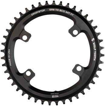 Wolf Tooth Shimano 110 Asymmetric BCD Chainring - 46t 110 Asymmetric BCD 4-Bolt Drop-Stop Flattop For Shimano GRX Cranks Black