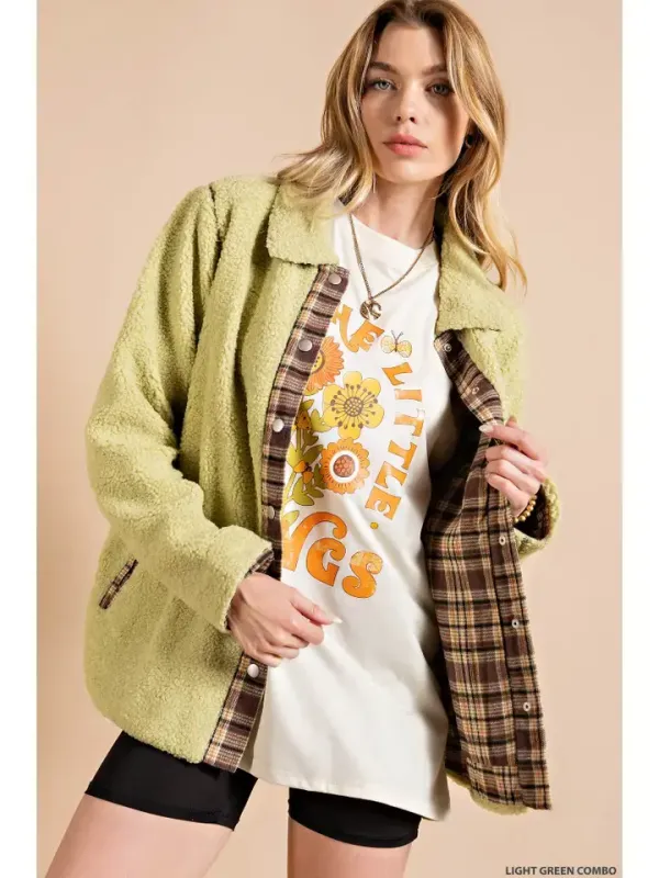 Elana Lime Plaid Sherpa Jacket