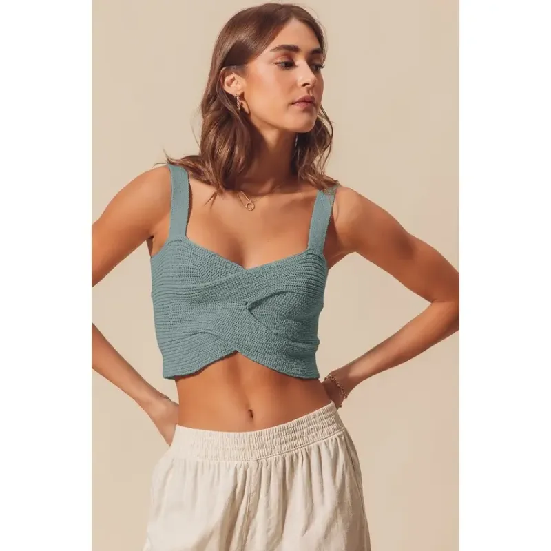 Ebeline Criss Cross Sweater Crop Tank, Color: Denim Blue, Size: S