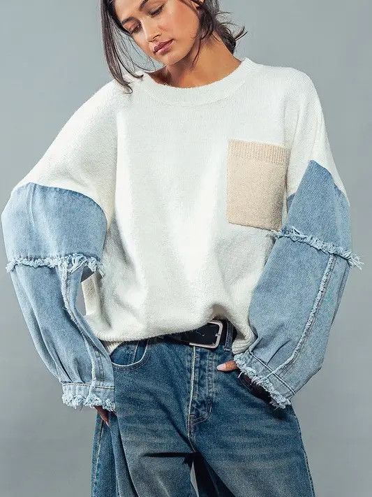 The Dianna Denim Sleeve Sweater