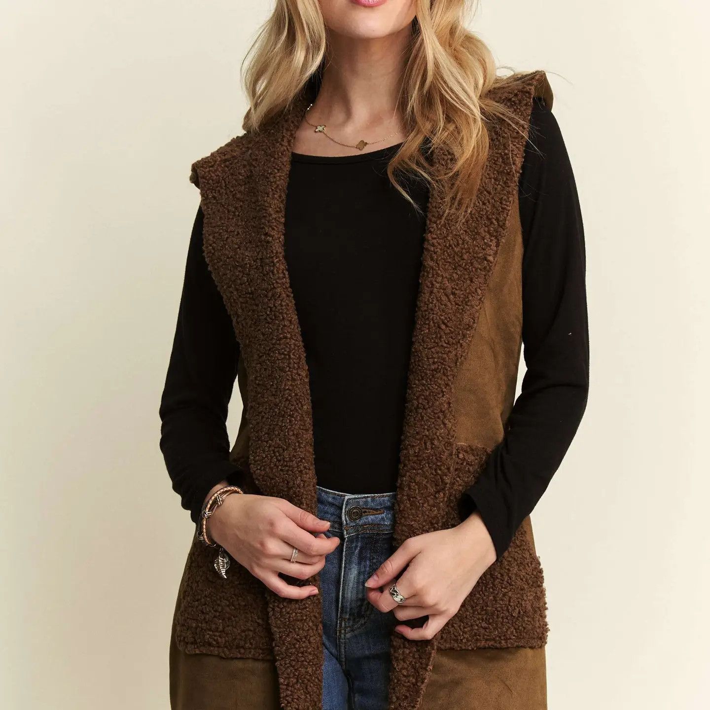 Monroe Faux Suede Sherpa Vest