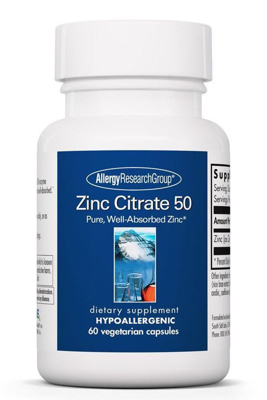 Zinc Citrate 50, 50mg, 60cap (Allergy Research Group)