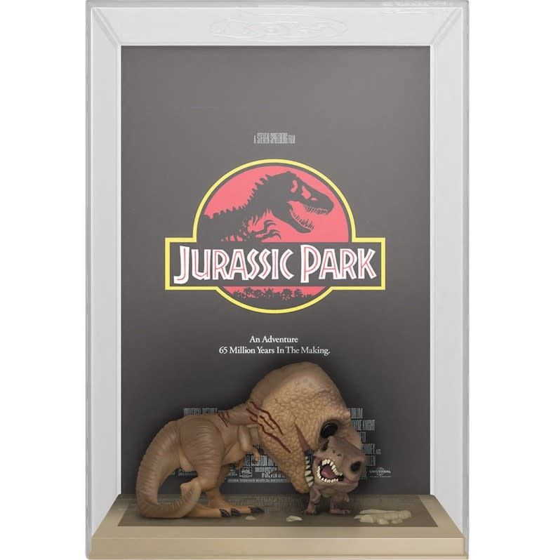 Jurassic Park Tyrannosaurus Rex 6-Inch Pop! Figure and Velociraptor Funko Pop! Movie Poster with Case