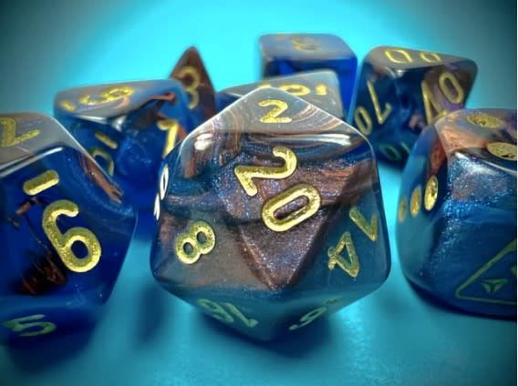 Lab Dice 6 Lustrous: Poly Azurite/Gold Luminary 7-die set