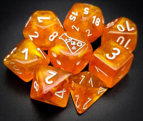 Lab Dice 6 Borealis : Poly Blood Orange/White Luminary 7-die set