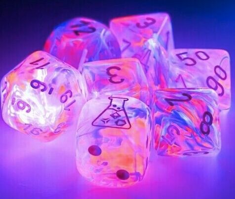Chessex -  Lab Dice Nebula Black Light Special/White 7 Die Set w/ Bonus Die