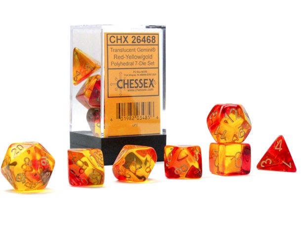 Chessex - Gemini Translucent Red-Yellow/Gold 7 Dice Set