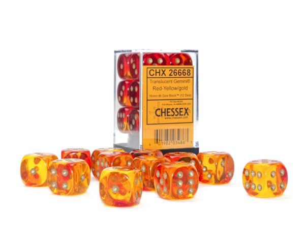 Chessex - Translucent Red-Yellow/Gold 16mm D6 Dice Block