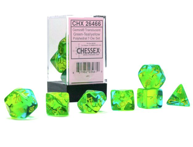 Chessex - Gemini Translucent Green-Teal/Yellow 7 Dice Set