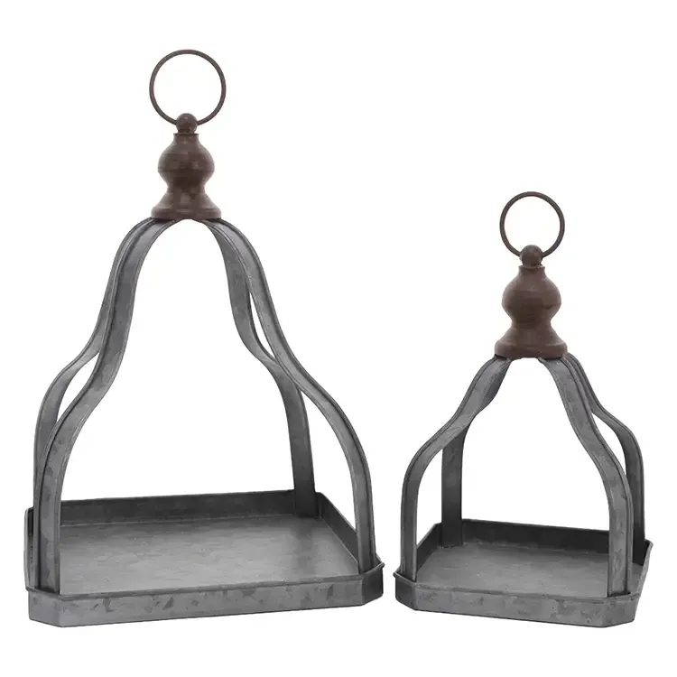 Set of Galvanized Pyramid Open Lanterns