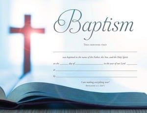 Baptism Certificate Cross and Bible (Pack of 6)