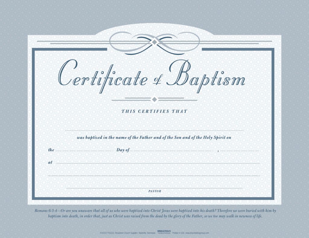Certificate-Baptism (5.5&quot; x 3.5&quot;) (Pack Of 6)
