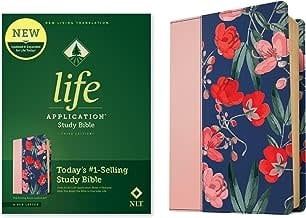 NLT Life Application Study Bible LeatherLike Pink Evening Bloom