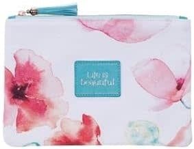 Zipped Pouch Canvas Coral Poppies