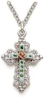 18&quot; CH SS CLOISONNE ENAMEL CROSS
