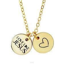 Necklace-Double Coin Heart Love Like Jesus